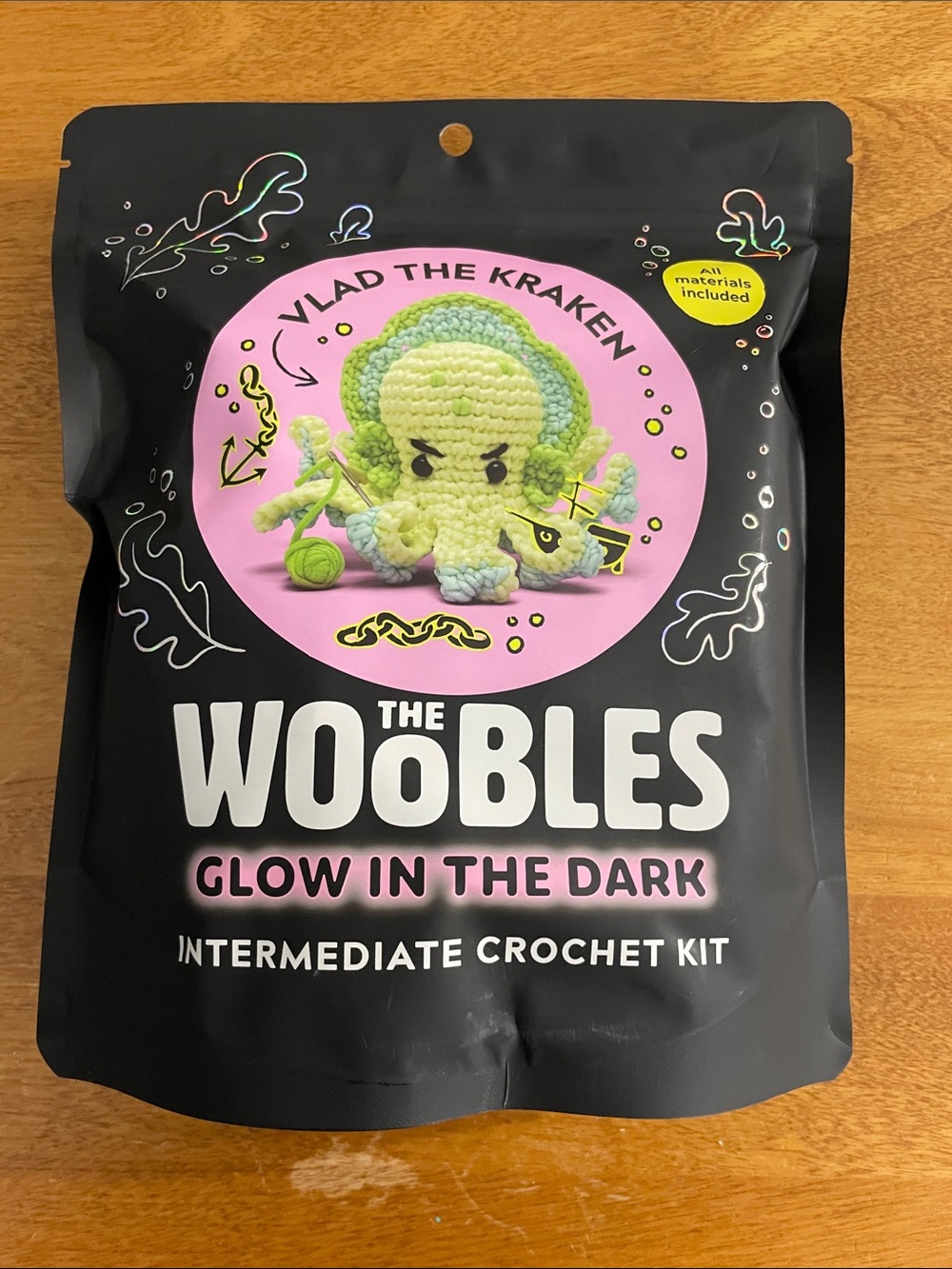 The Woobles Vlad the Kraken Glow-in-the-Dark Crochet Kit - Intermediate Kit